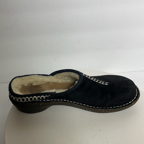 UGG Black Suede Mules with Cream Lining - Picture 3 of 10